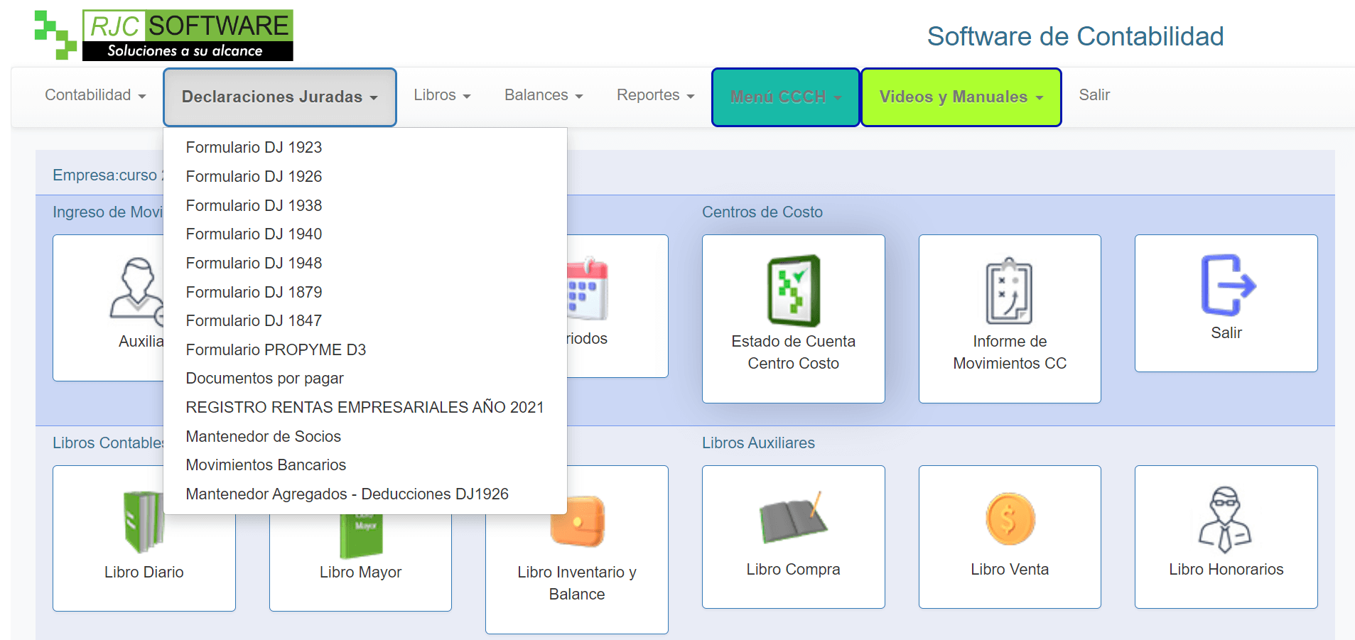 software contabilidad menu